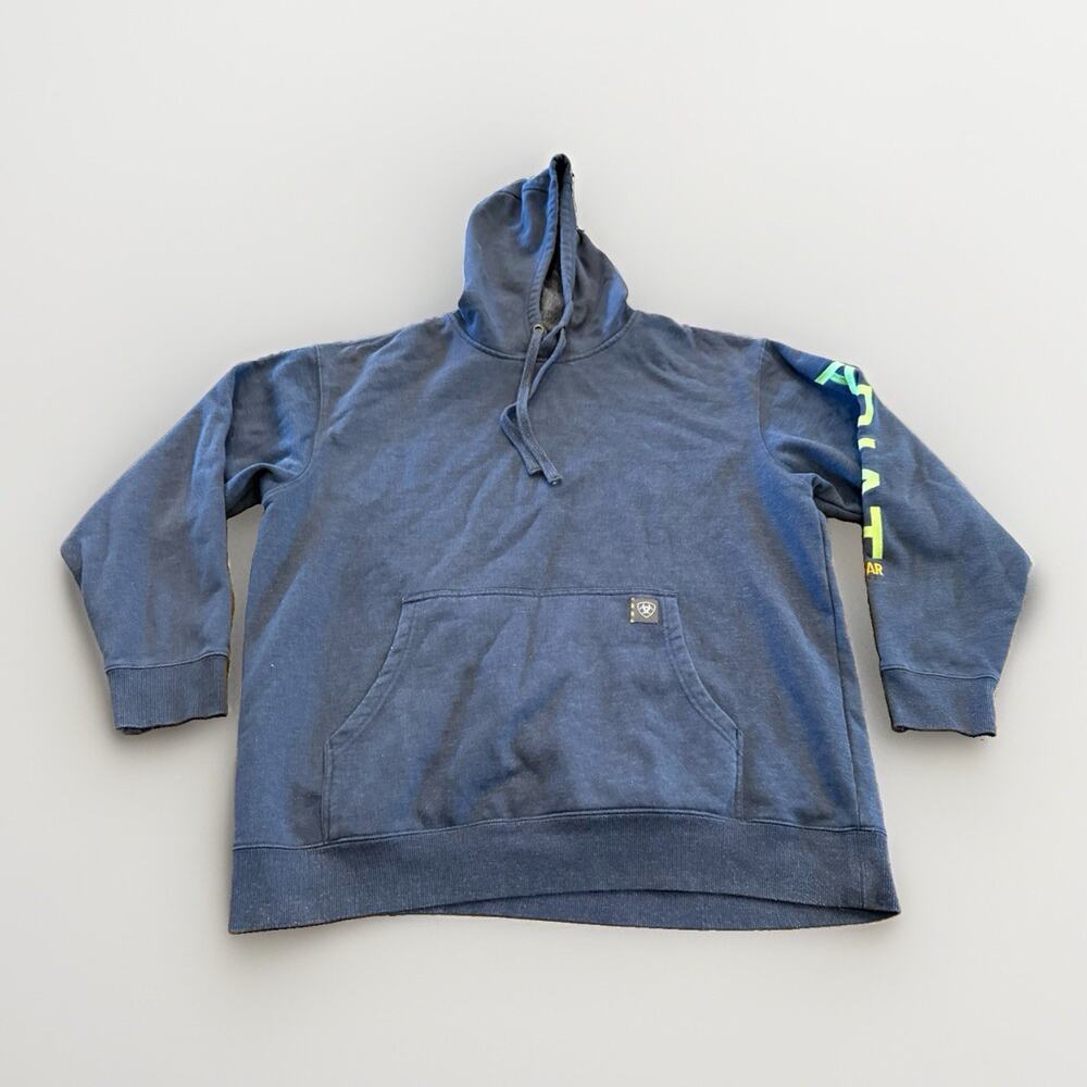 Ariat Rebar Mens Blue Long Sleeve Pullover Hooded Sweatshirt Size XL